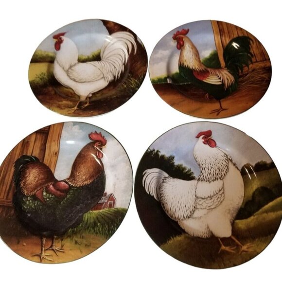 Chicken Rooster 8" Plates Vtg Sakura Oneida ON THE FARM Set of 4 David Carter Br - Picture 2 of 15